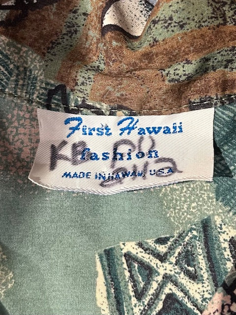 メンズヴィンテージ アロハシャツ 【Hawaii】 総柄 ブルー