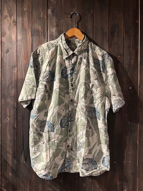 メンズヴィンテージ アロハシャツ 【CARIBBEAN JOE】 ハイビスカス グリーン