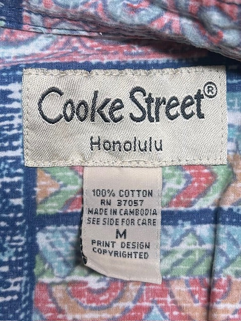 メンズヴィンテージ アロハシャツ【COOKE STREET】パッチワーク風 ブルー