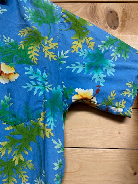 メンズヴィンテージ アロハシャツ【Hilo Hattie】ボタニカル柄 ブルー