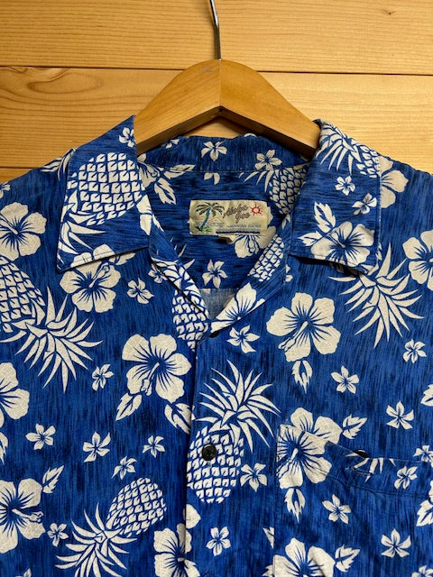 メンズヴィンテージ アロハシャツ【Aloha Joe】ハイビスカス柄 ブルー