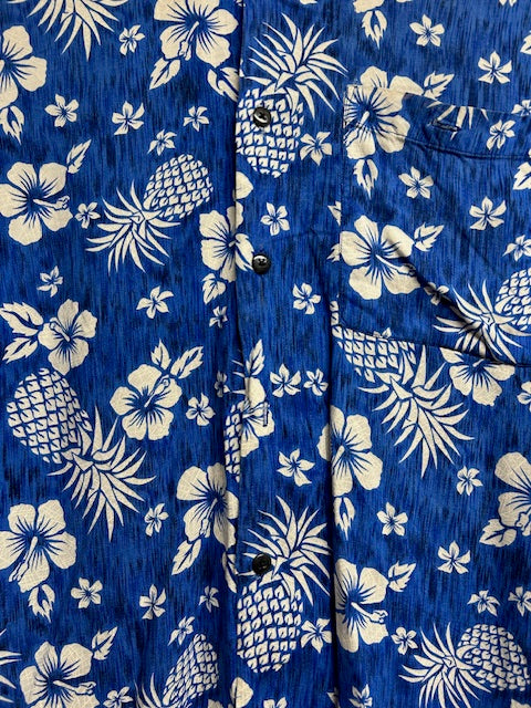 メンズヴィンテージ アロハシャツ【Aloha Joe】ハイビスカス柄 ブルー
