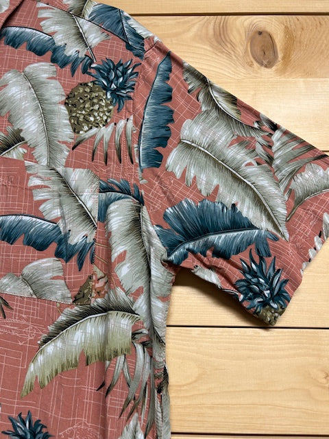 メンズヴィンテージ アロハシャツ【Batik Bay】リーフ ピンク