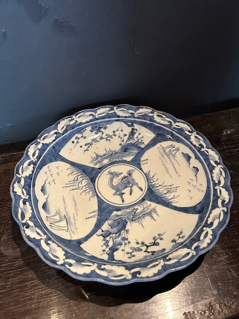 伊万里 染付大皿 輪花縁