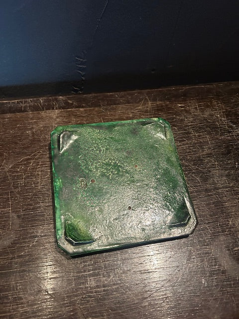農楽焼 蓋付 織部角鉢