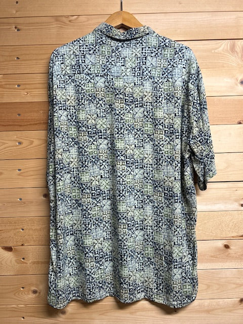 メンズヴィンテージ アロハシャツ【via veneto】 幾何学模様 グリーン