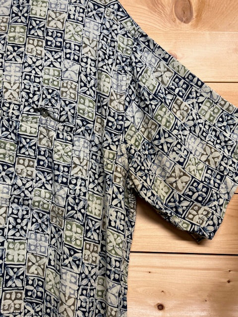 メンズヴィンテージ アロハシャツ【via veneto】 幾何学模様 グリーン