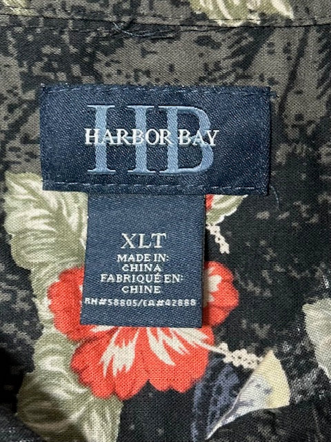 メンズヴィンテージ アロハシャツ【HARBOR BAY】ハイビスカス カクテル ブラック