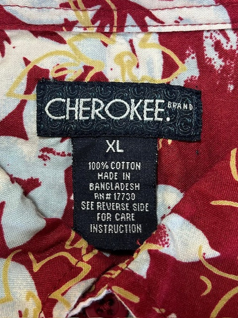メンズヴィンテージ アロハシャツ 【CHEROKEE】ハイビスカス レッド
