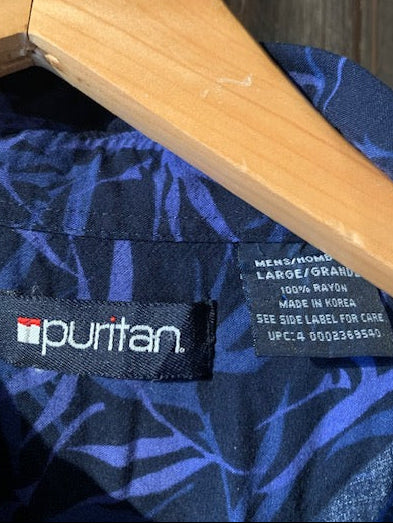 メンズヴィンテージ アロハシャツ 【puritan】ヤシ ハイビスカス ブルー