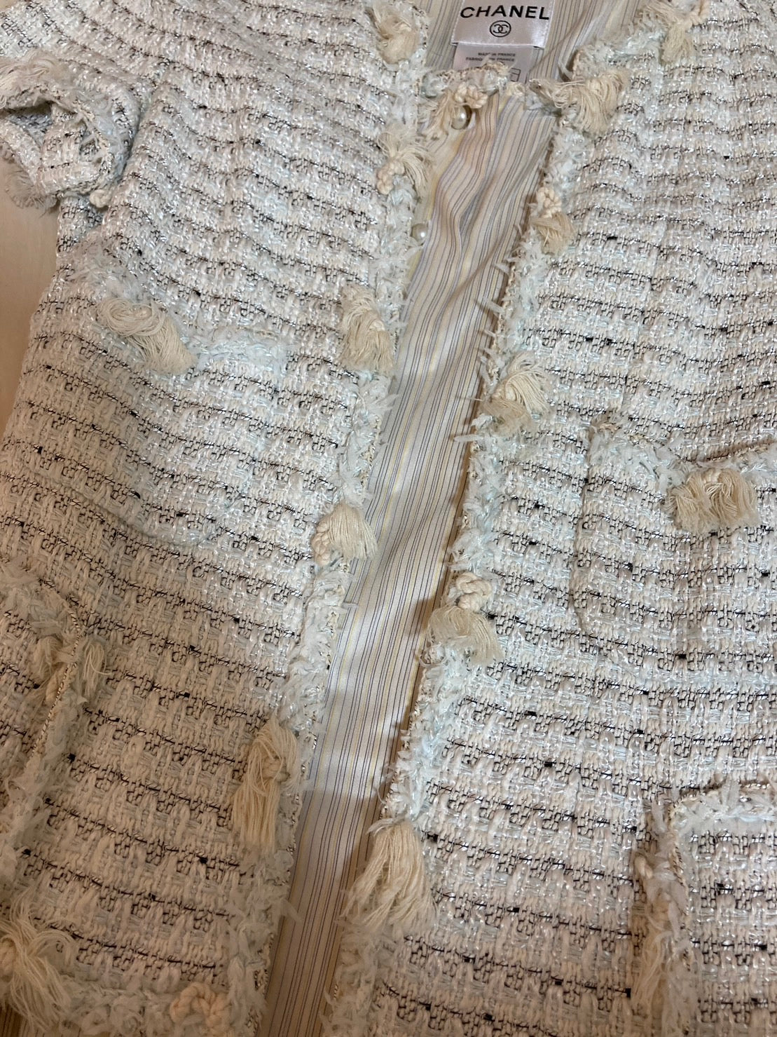 シャネル パールボタン ツイード シルク ワンピース