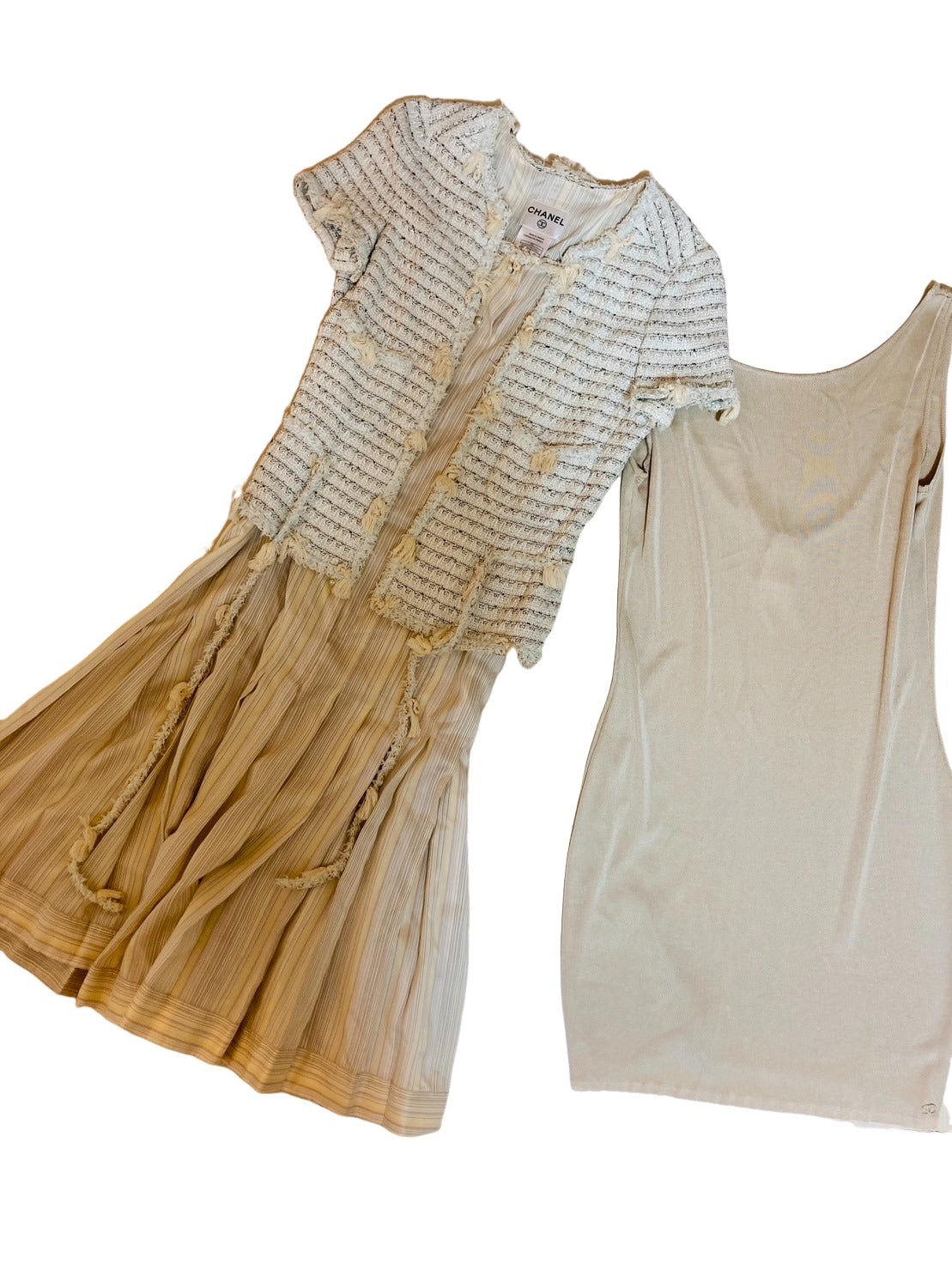 シャネル パールボタン ツイード シルク ワンピース