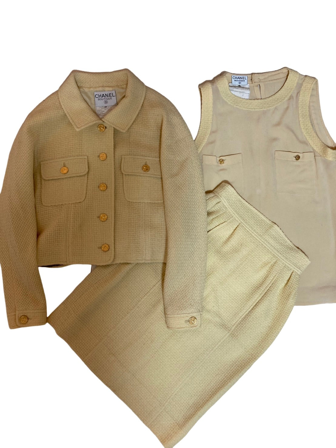 シャネル ヴィンテージ ツイード セットアップ スーツ ジャケット スカート インナー 3点セット