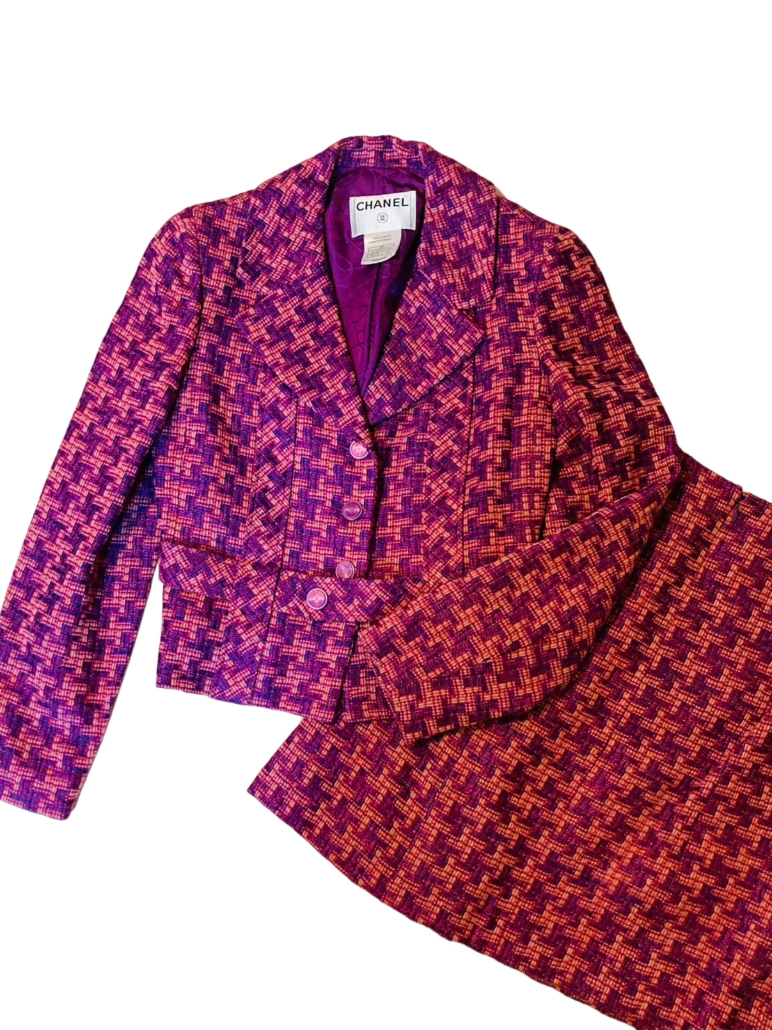 シャネル ツイード セットアップ 紫 ピンク