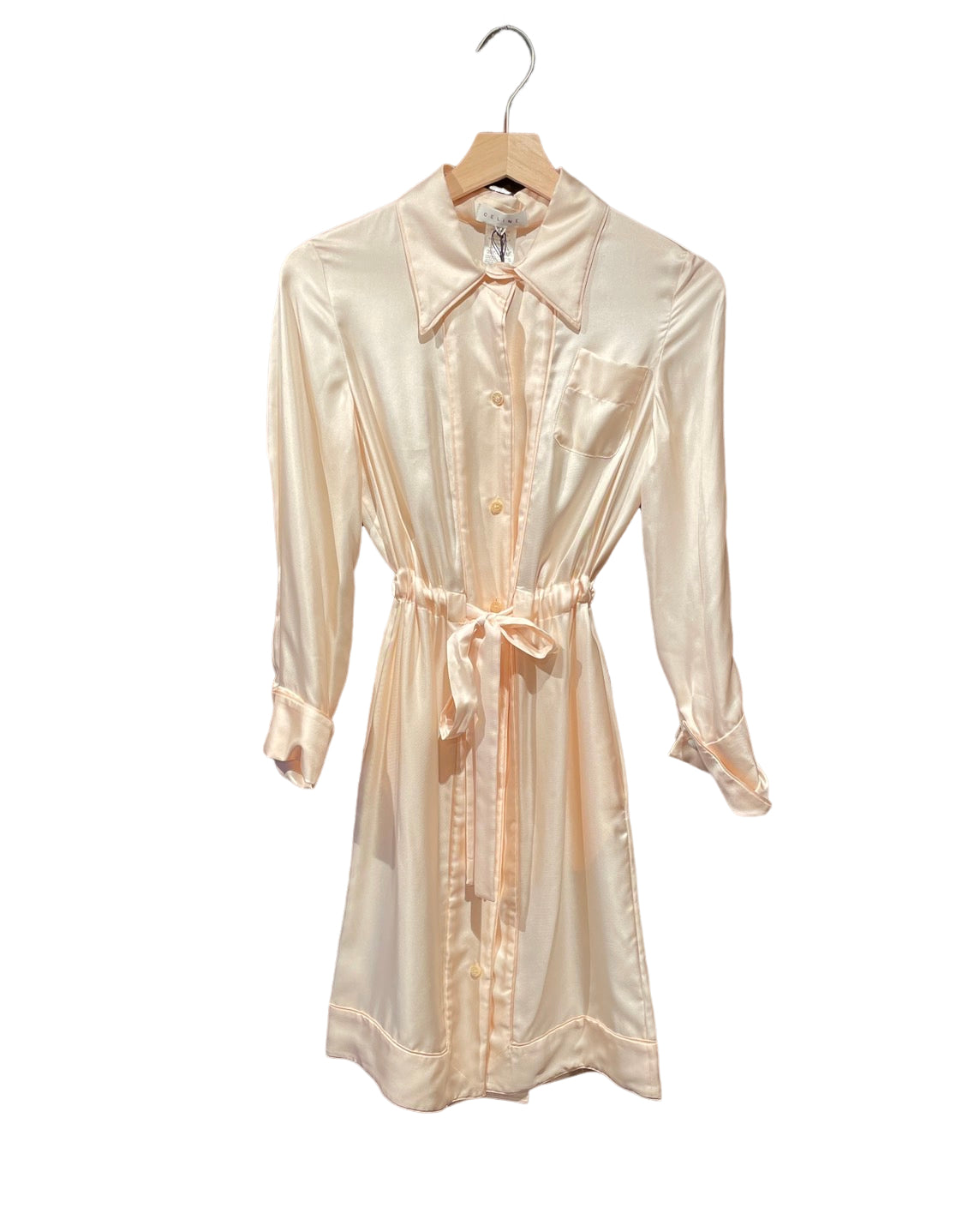 セリーヌ サテンシルク 長袖ワンピース シェルボタン