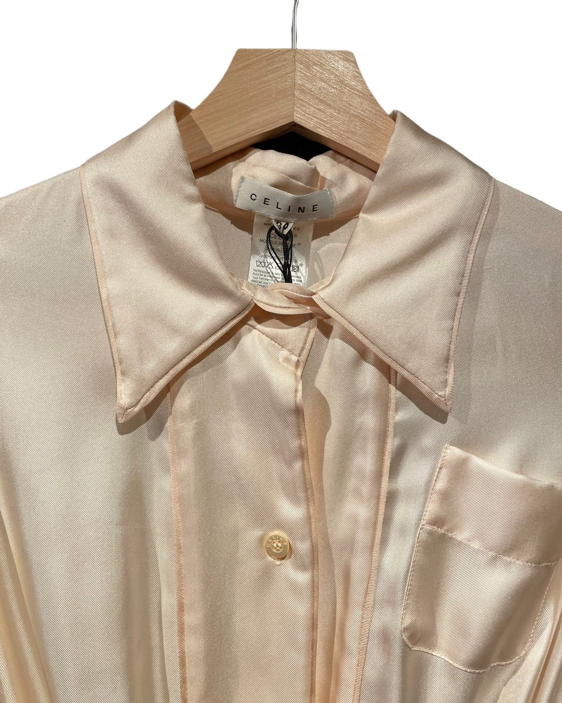 セリーヌ サテンシルク 長袖ワンピース シェルボタン