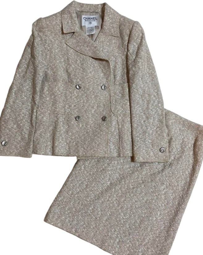 シャネル ツイード セットアップ スーツ グレー