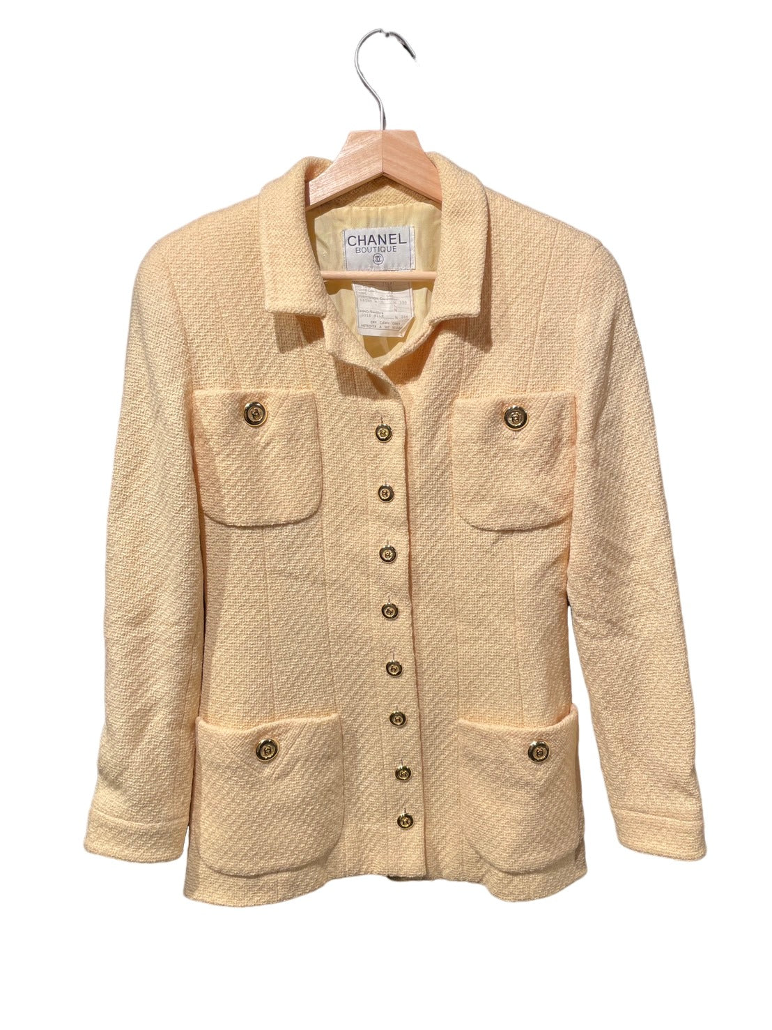シャネル ヴィンテージ ツイード セットアップ スーツ イエロー系 金ボタン23個