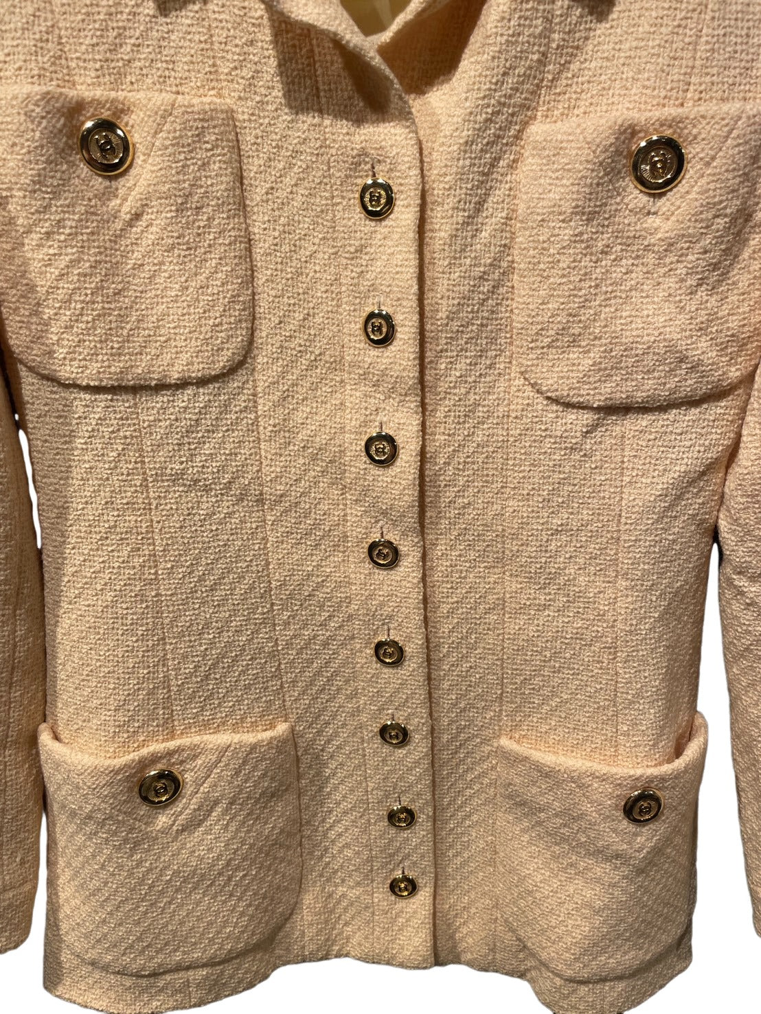 シャネル ヴィンテージ ツイード セットアップ スーツ イエロー系 金ボタン23個
