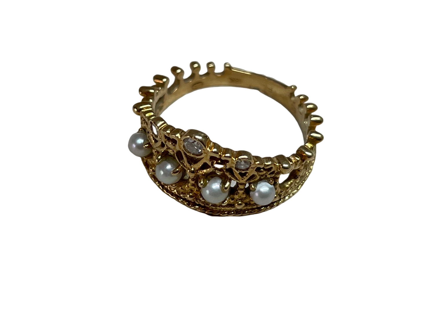 K18 パール ダイヤ リング ティアラ モチーフ