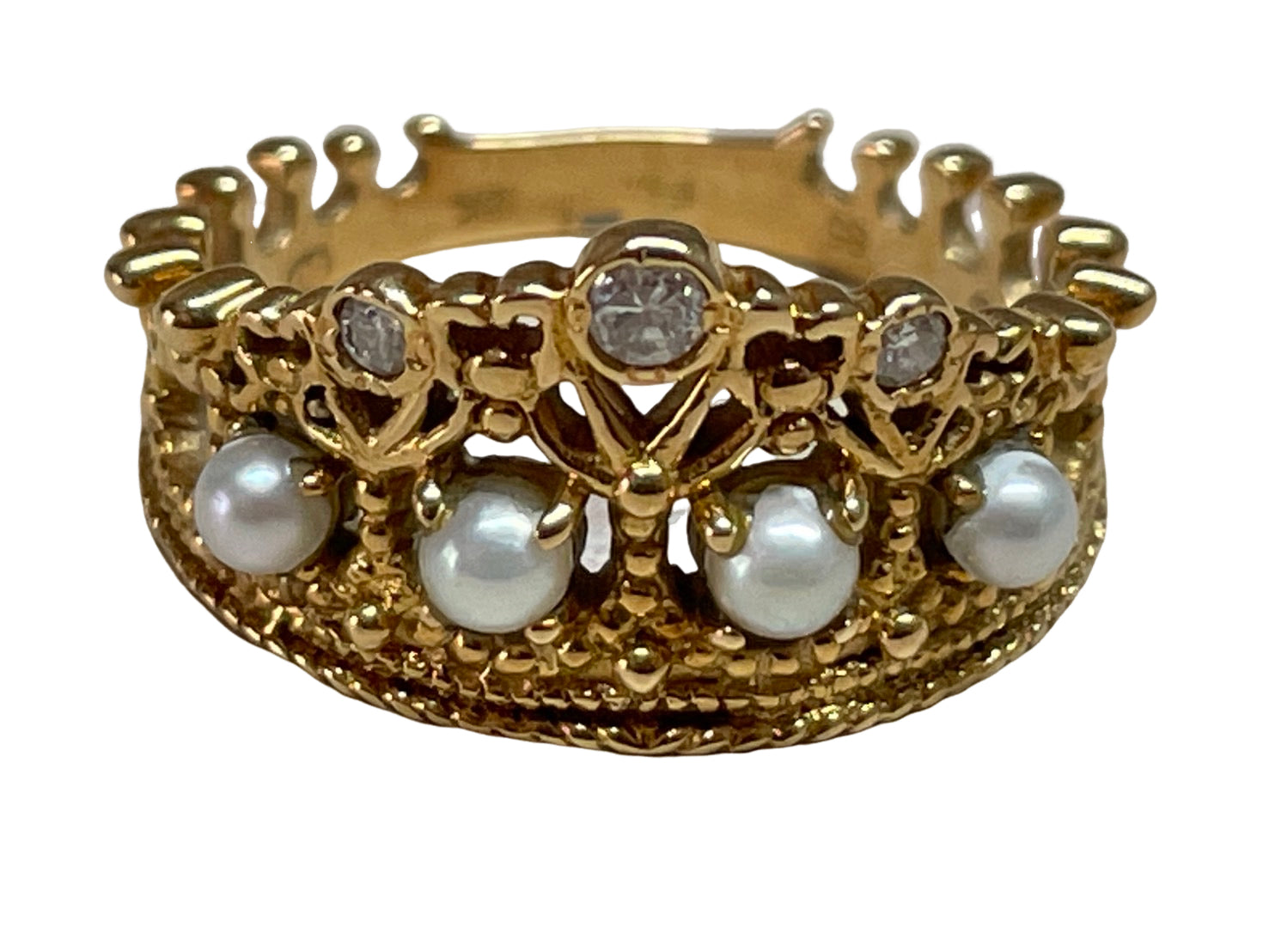 K18 パール ダイヤ リング ティアラ モチーフ