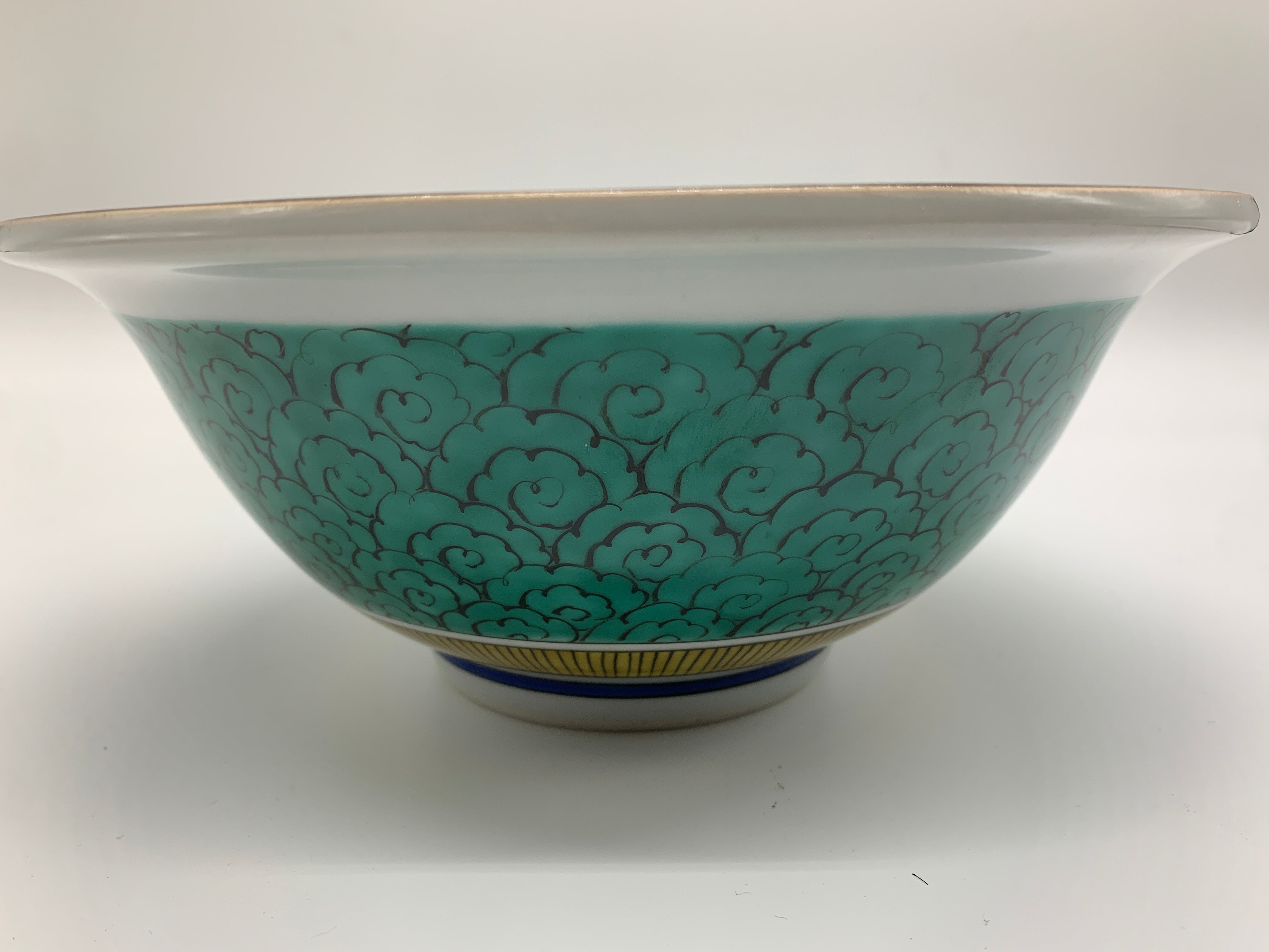 四代 上出喜山 極彩色柏葉絵文様 菓子器