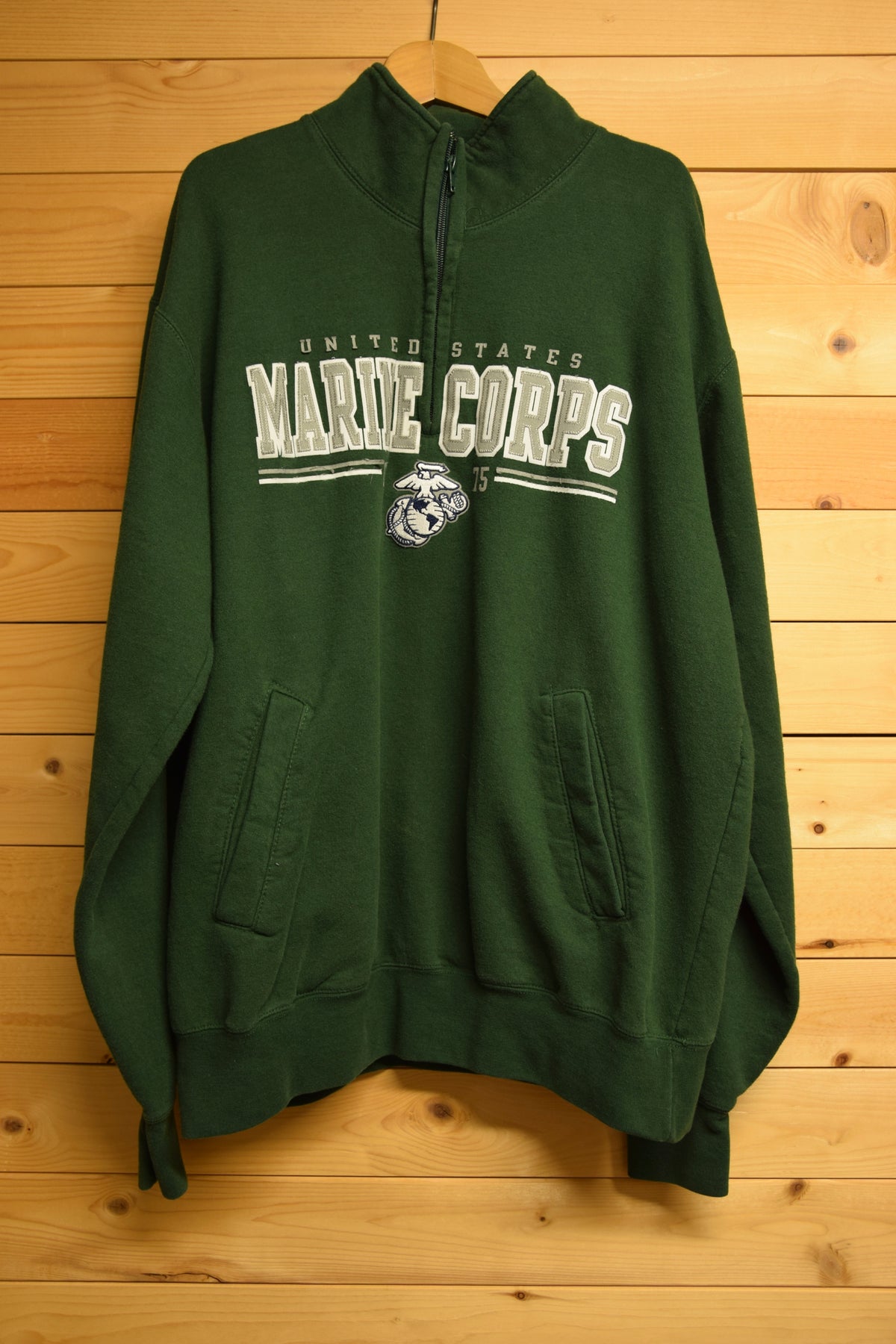 メンズヴィンテージ スウェット 【Champion】 ハーフジップ MARINE CORPS グリーン