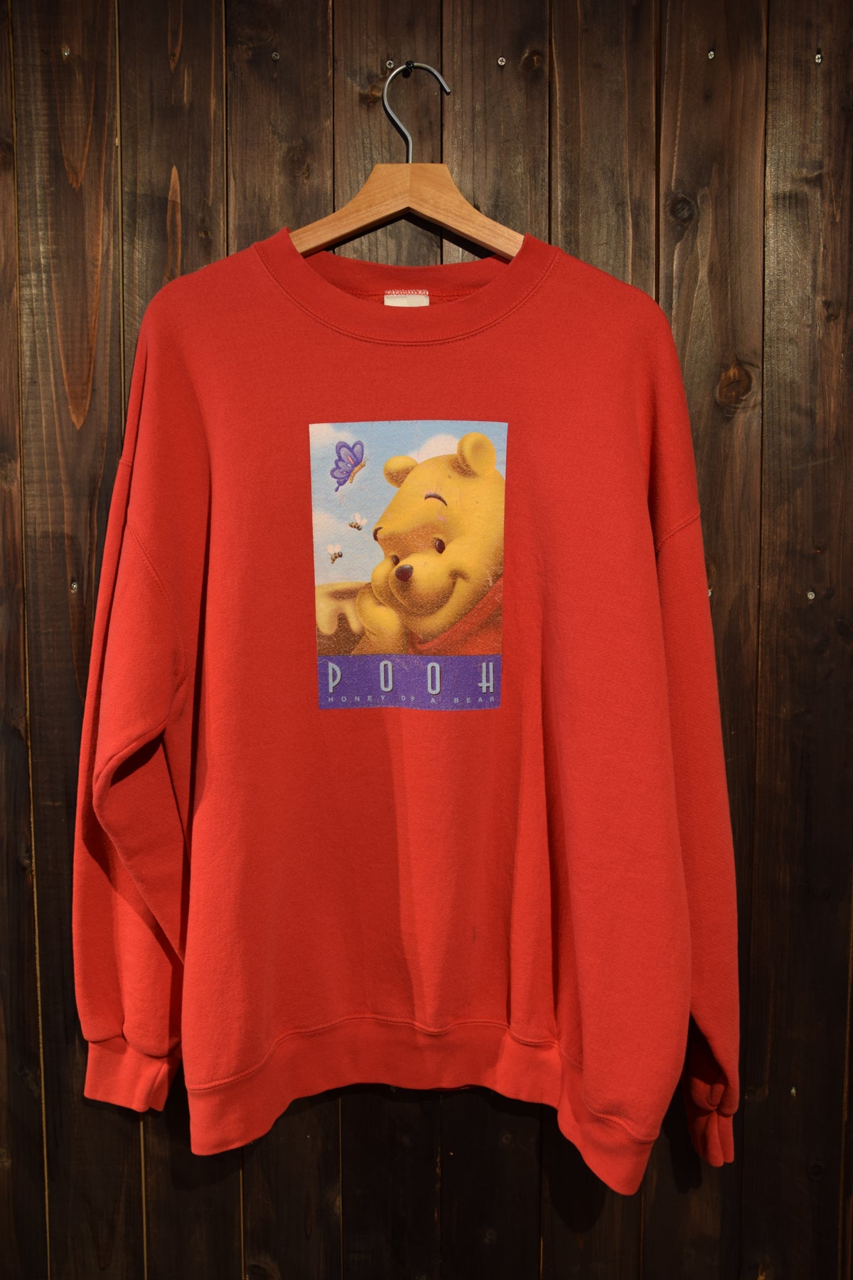 メンズヴィンテージ スウェット 【Disney】 POOH フロントプリント レッド