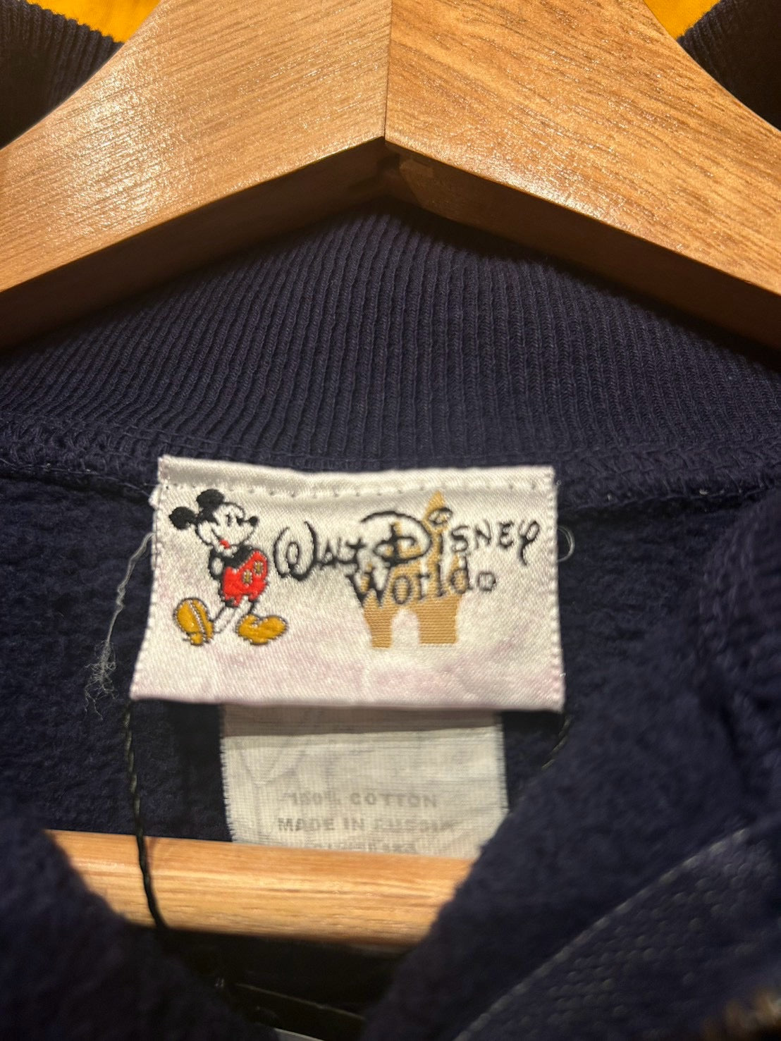 メンズヴィンテージ スウェット【Disney】ハーフジップ ミッキー ワンポイント 刺しゅう ネイビー