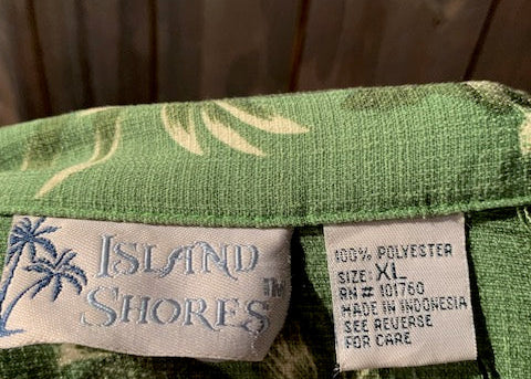 メンズヴィンテージ アロハシャツ 【ISLAND SHORES】ハイビスカス グリーン