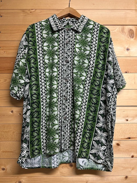 メンズヴィンテージ アロハシャツ 【Hawaiian original】幾何学模様 グリーン