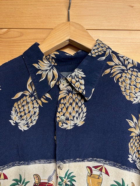 メンズヴィンテージ アロハシャツ 【VANHEUSEN】パイナップル ブルー