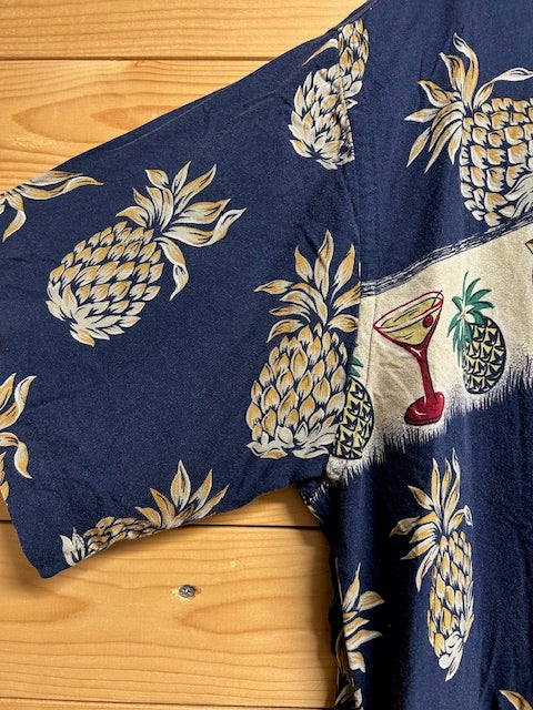メンズヴィンテージ アロハシャツ 【VANHEUSEN】パイナップル ブルー