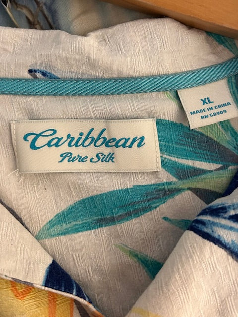 メンズヴィンテージ アロハシャツ 【Caribbean】ハイビスカス ホワイト