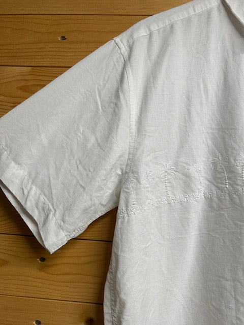 メンズヴィンテージアロハシャツ【Quiksilver】ヤシ 刺しゅう ホワイト