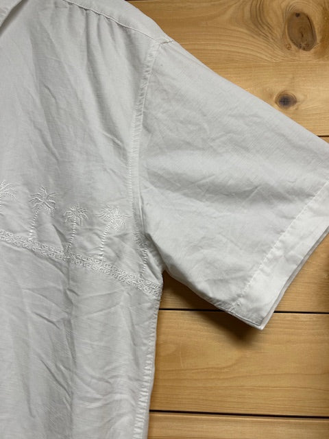メンズヴィンテージアロハシャツ【Quiksilver】ヤシ 刺しゅう ホワイト