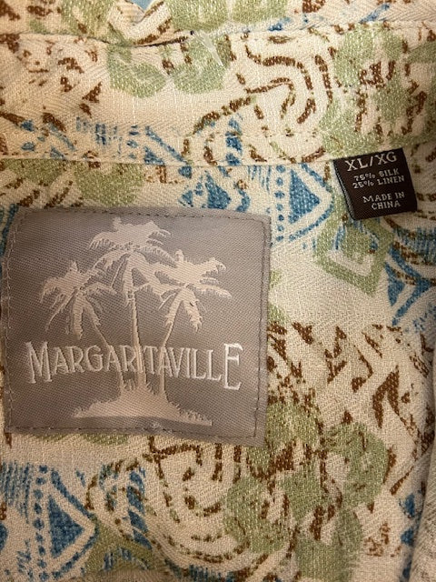 メンズヴィンテージアロハシャツ【MARGARITAVILLE】 幾何学模様　グリーン