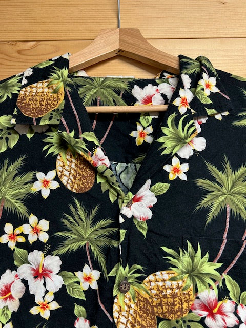 メンズヴィンテージアロハシャツ【ALOHA REPUBLIC】 フラワー パイナップル ブラック