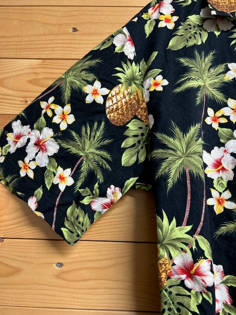 メンズヴィンテージアロハシャツ【ALOHA REPUBLIC】 フラワー パイナップル ブラック