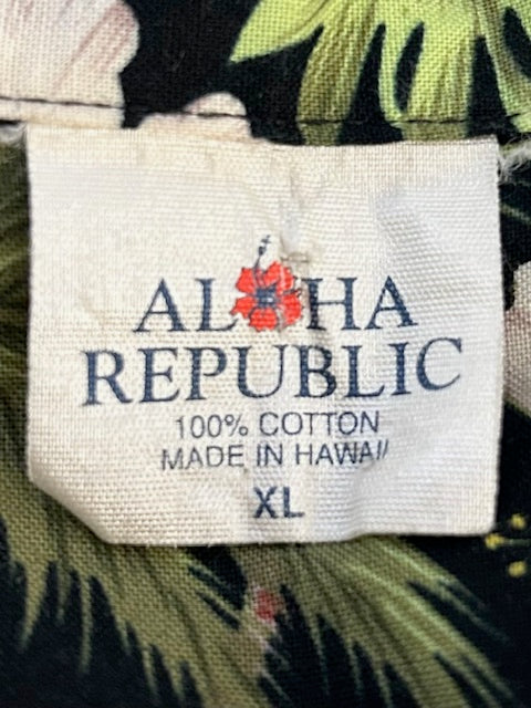 メンズヴィンテージアロハシャツ【ALOHA REPUBLIC】 フラワー パイナップル ブラック
