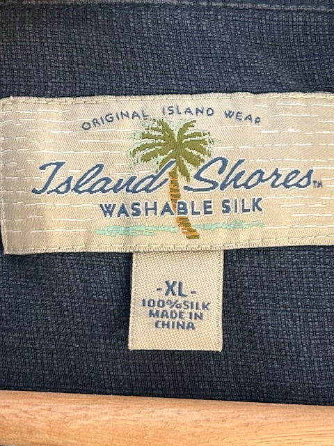 メンズヴィンテージアロハシャツ【Island Shores】 無地 ネイビー
