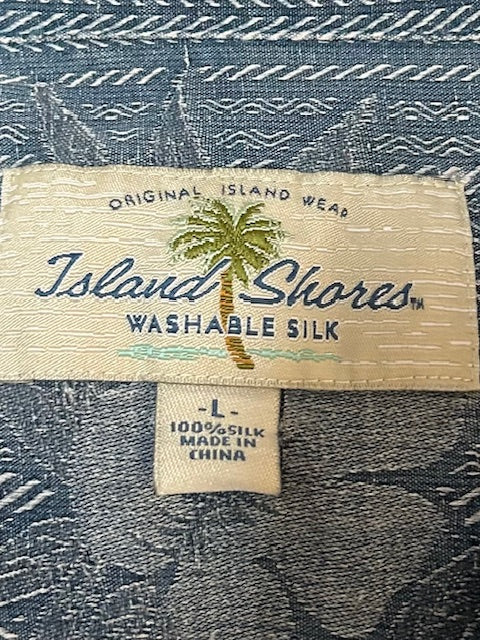 メンズヴィンテージアロハシャツ【Island Shores】 ハイビスカス ブルー