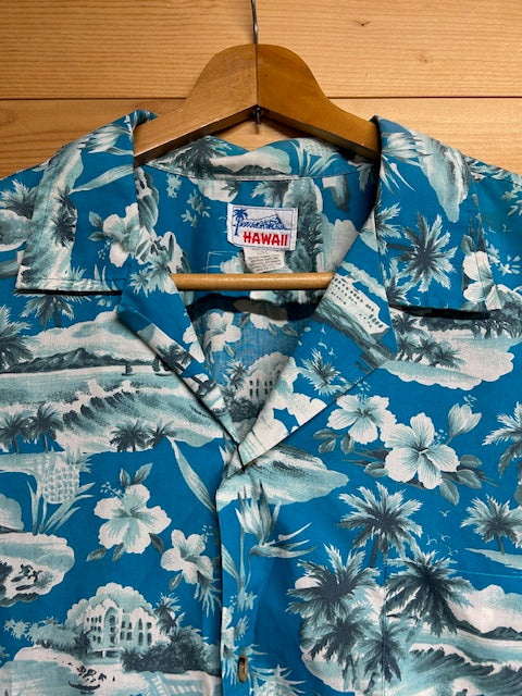 メンズヴィンテージアロハシャツ【HAWAII】 ビーチ ブルー