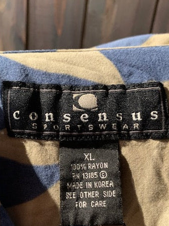 メンズヴィンテージ アロハシャツ【consensus】リーフ ブルー
