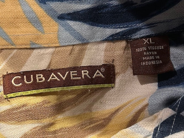 メンズヴィンテージ アロハシャツ 【CUBAVERA】幾何学模様 ベージュ