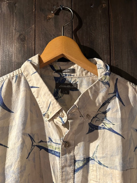 メンズヴィンテージ アロハシャツ 【Eddie Bauer】フィッシュ ホワイト