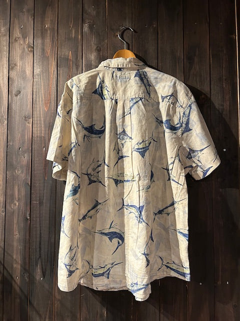 メンズヴィンテージ アロハシャツ 【Eddie Bauer】フィッシュ ホワイト