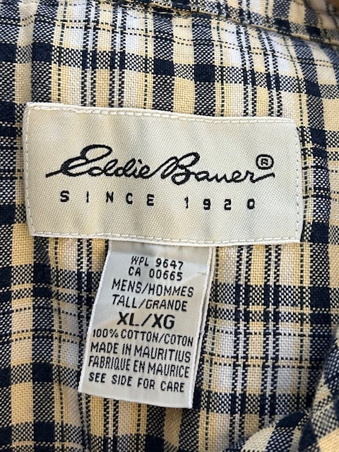 メンズヴィンテージ 長袖シャツ【Eddie Bauer】チェック イエロー ネイビー