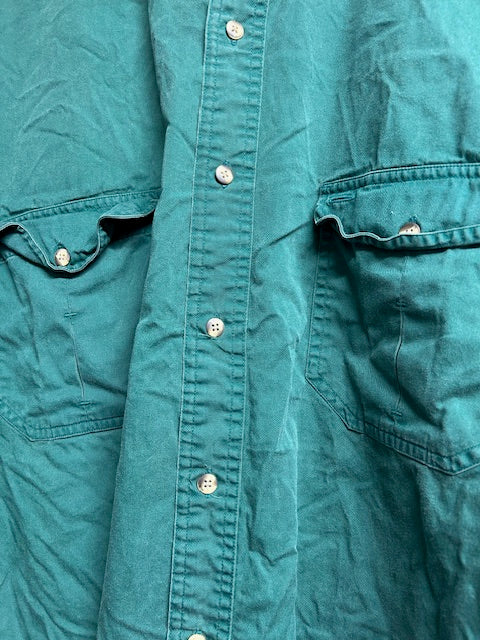 メンズヴィンテージ 長袖シャツ【Eddie Bauer】無地 グリーン
