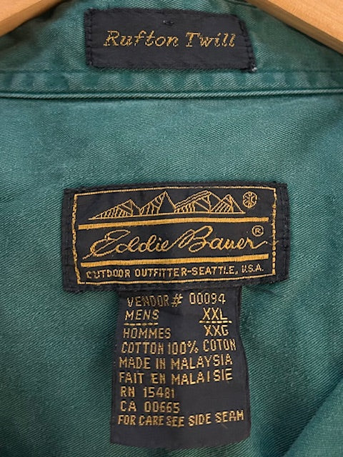 メンズヴィンテージ 長袖シャツ【Eddie Bauer】無地 グリーン